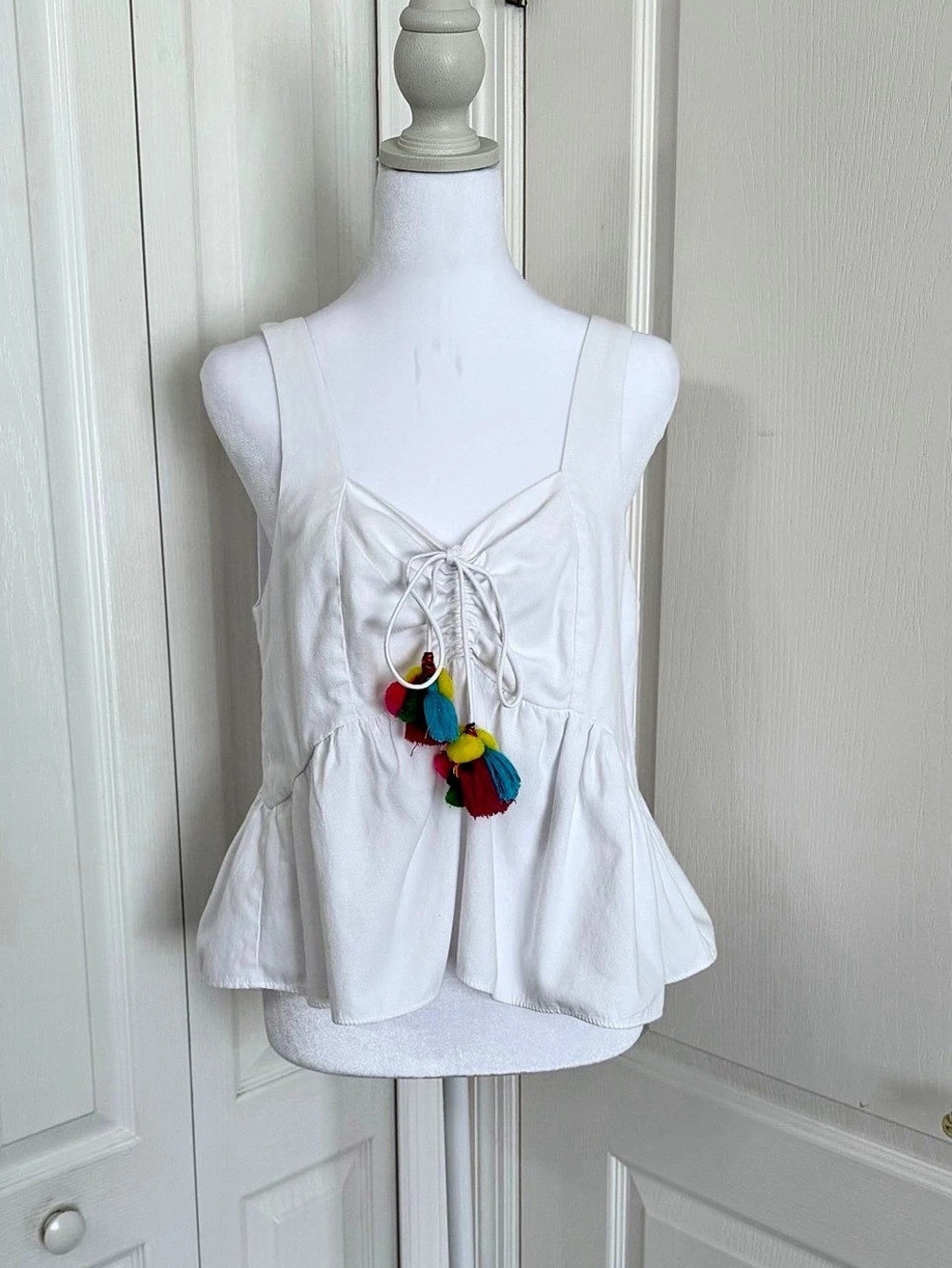 Zara TRF collection White Tassel Camisole Size Large Like New